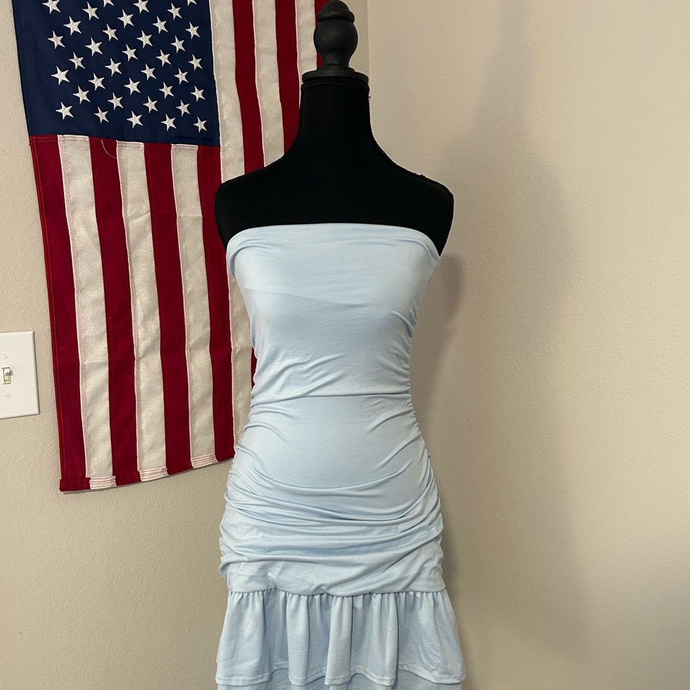 Light blue strapless dress